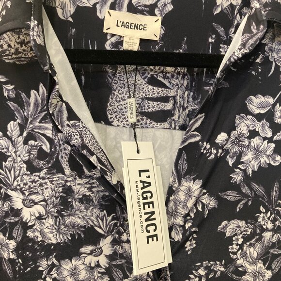 NWT L’AGENCE Black White Jungle Print Button Up Dress Sz Small Jaguar Leopard - Picture 4 of 11